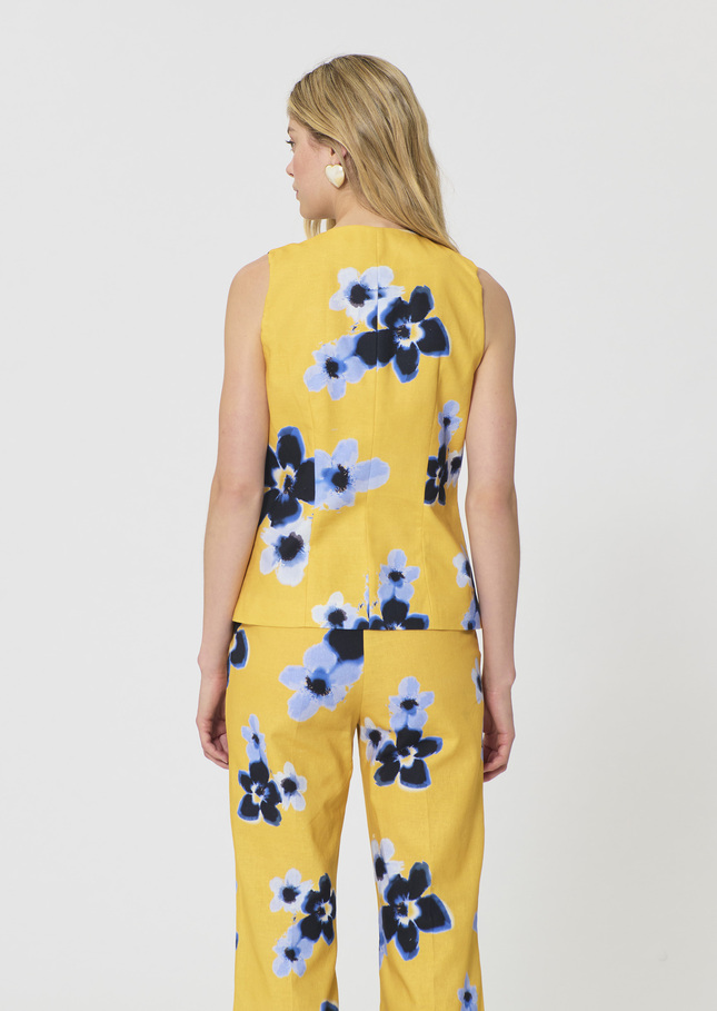 Giovanni Vest yellow floral print linen and cotton Mimosa TARA JARMON