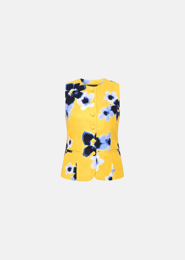 Giovanni Vest yellow floral print linen and cotton Mimosa TARA JARMON