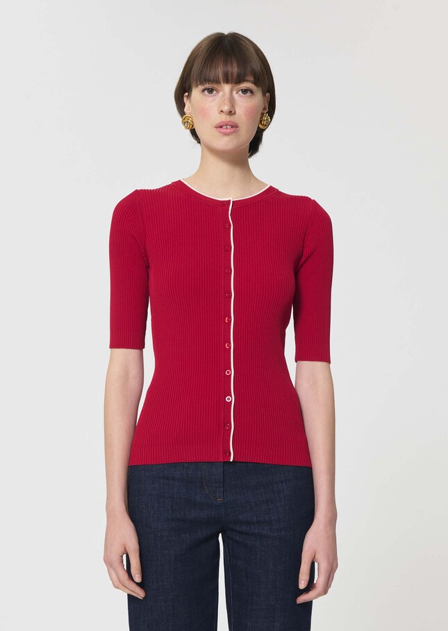 Gipsy Vest red ribbed knit Cerise TARA JARMON