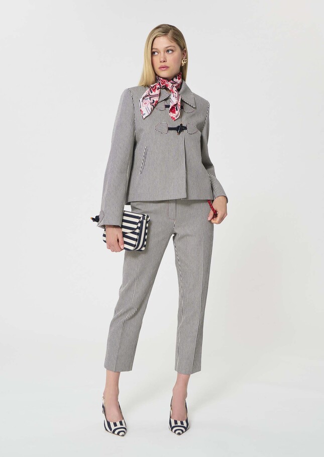 Manoel Coat ecru with cotton stripes Off-white TARA JARMON