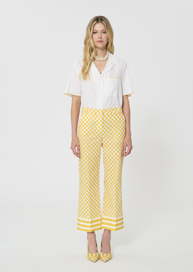 Pietro Pants yellow checkered pattern linen Mimosa TARA JARMON