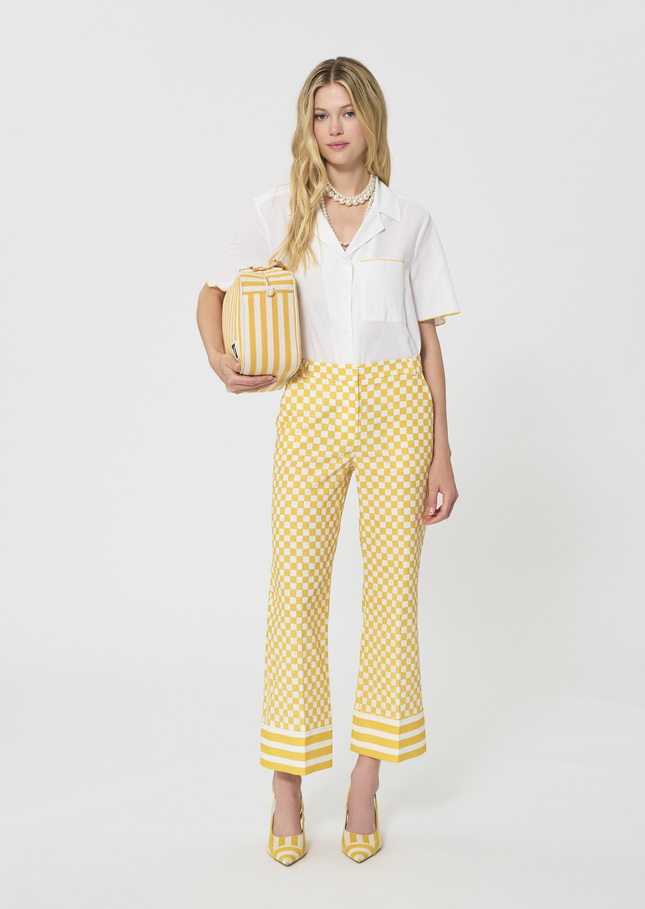 Pietro Pants yellow checkered pattern linen Mimosa TARA JARMON
