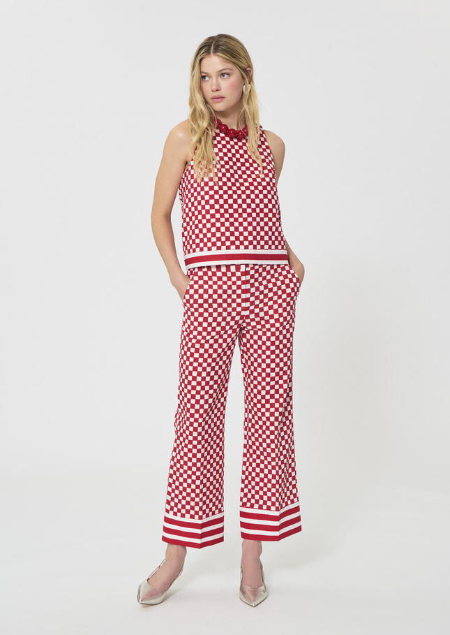 Pietro Pants red checkered pattern linen Cerise TARA JARMON