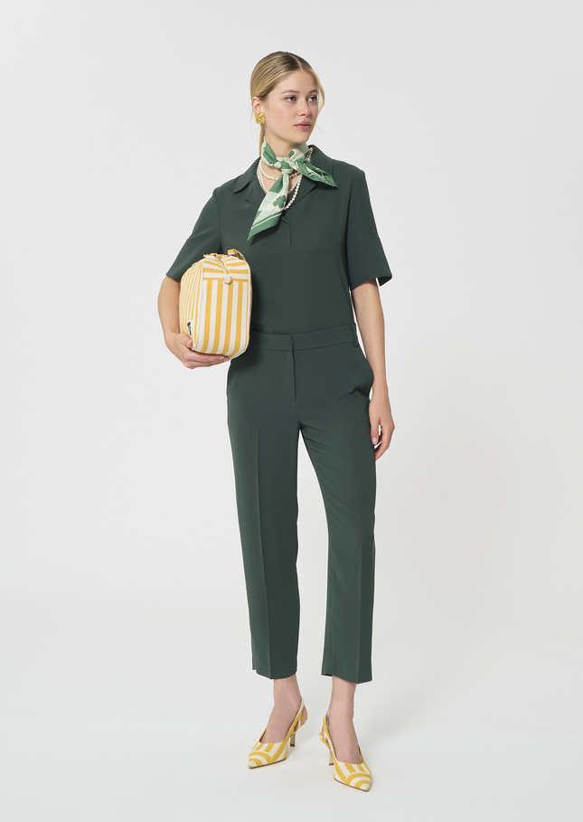 Polo Trousers dark green in fluid crepe Vert anglais TARA JARMON