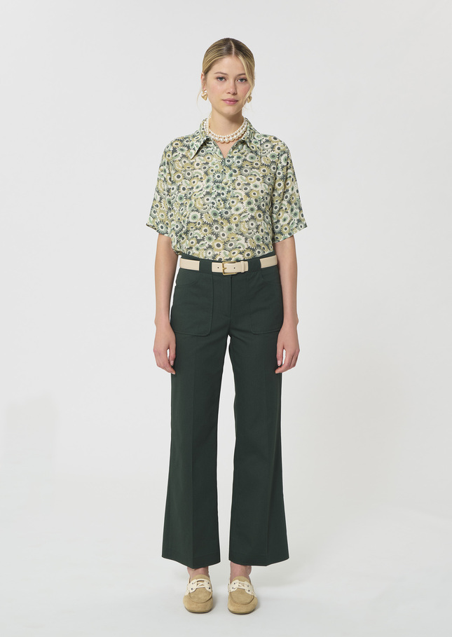 Pierrick trousers dark green cotton gabardine Vert anglais TARA JARMON