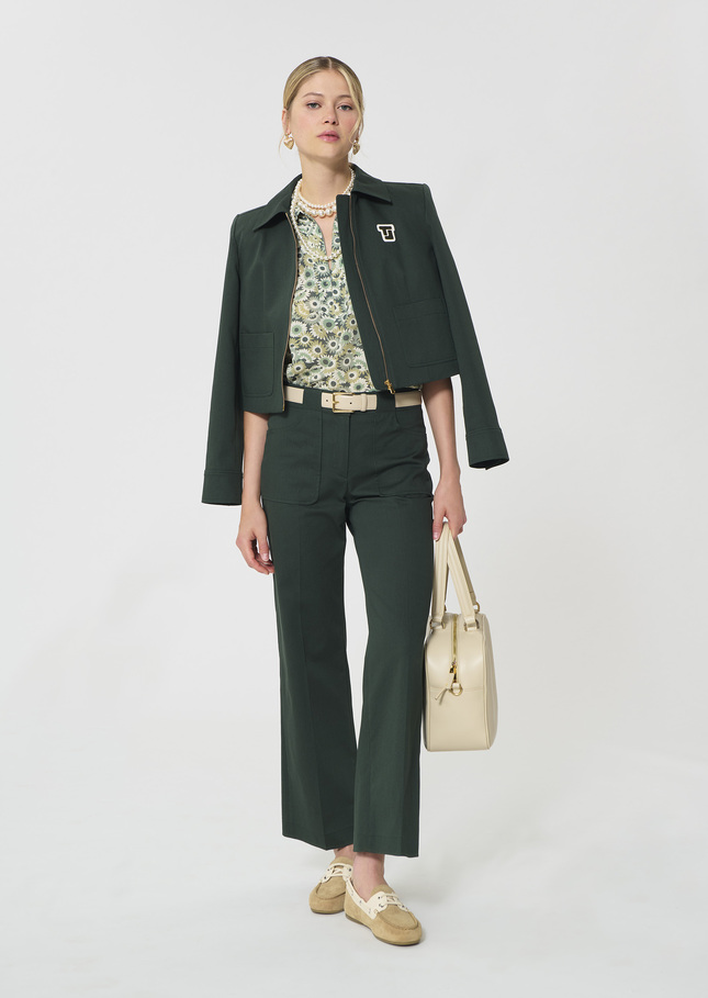 Pierrick trousers dark green cotton gabardine Vert anglais TARA JARMON