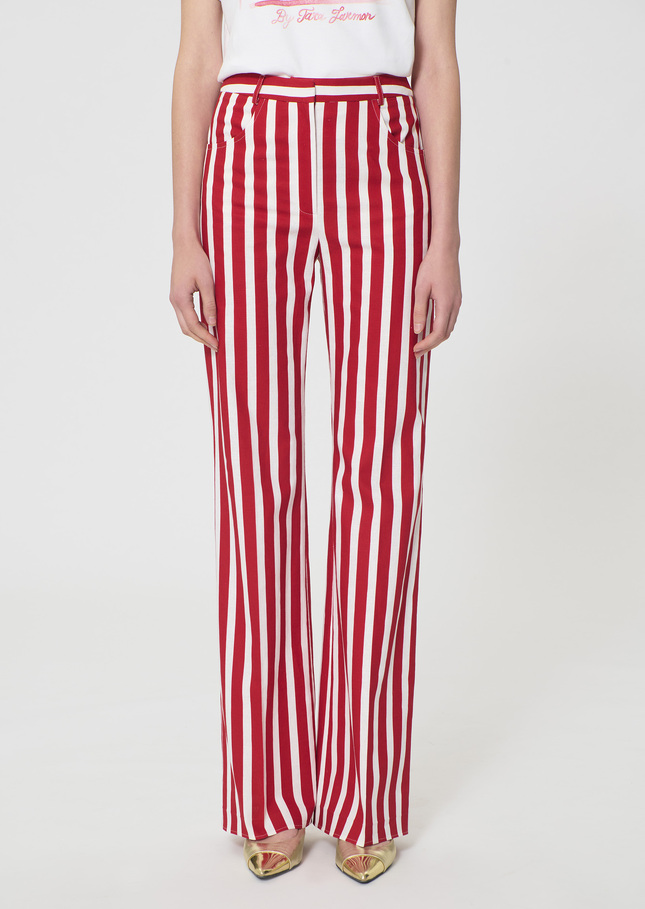 Prosper Trousers red striped linen and cotton Cerise TARA JARMON
