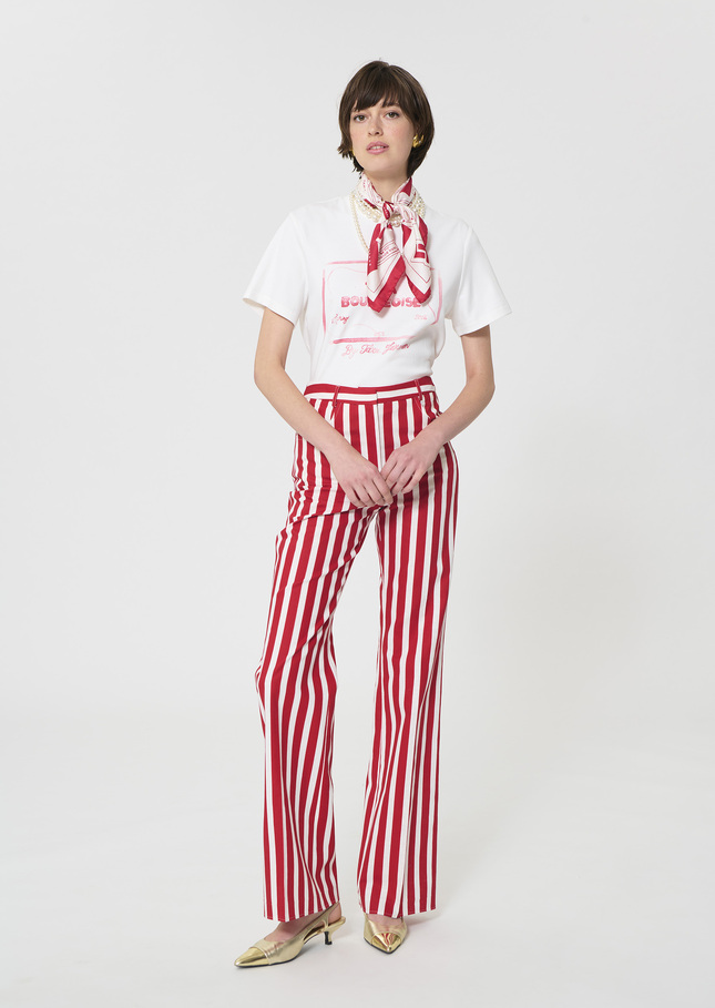 Prosper Trousers red striped linen and cotton Cerise TARA JARMON