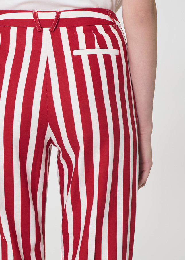 Prosper Trousers red striped linen and cotton Cerise TARA JARMON