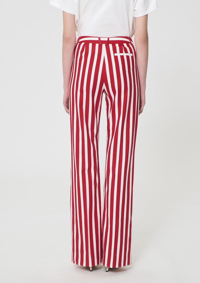 Prosper Trousers red striped linen and cotton Cerise TARA JARMON