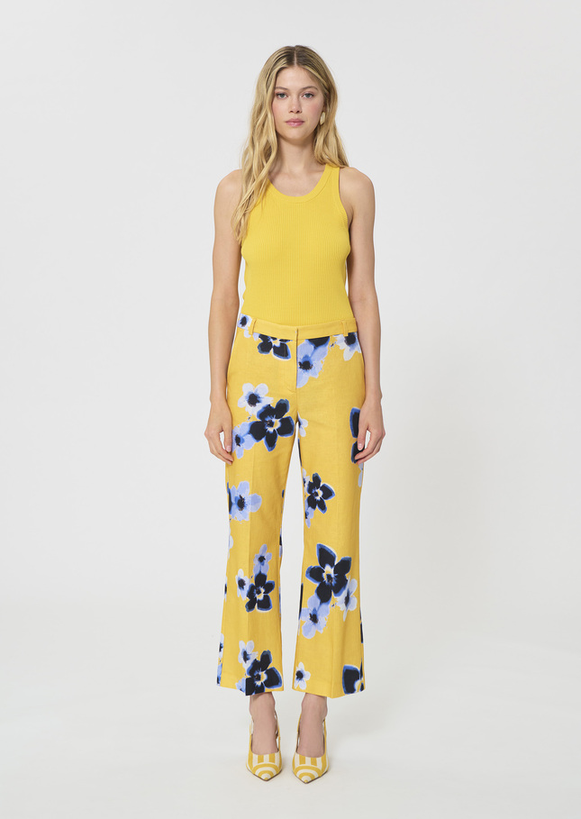 Pampille Trousers yellow floral print linen and cotton Mimosa TARA JARMON