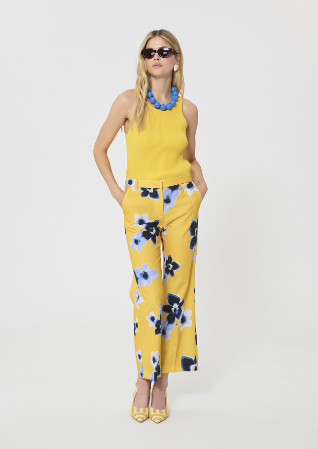 Pampille Trousers yellow floral print linen and cotton Mimosa TARA JARMON