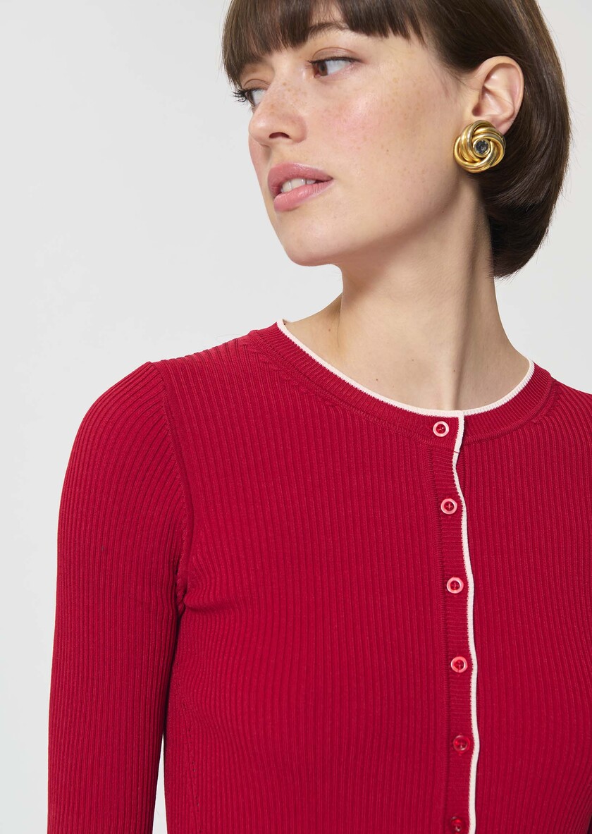 Gipsy Vest red ribbed knit Cerise TARA JARMON