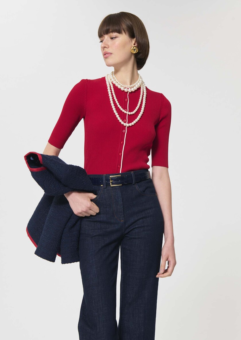 Gipsy Vest red ribbed knit Cerise TARA JARMON