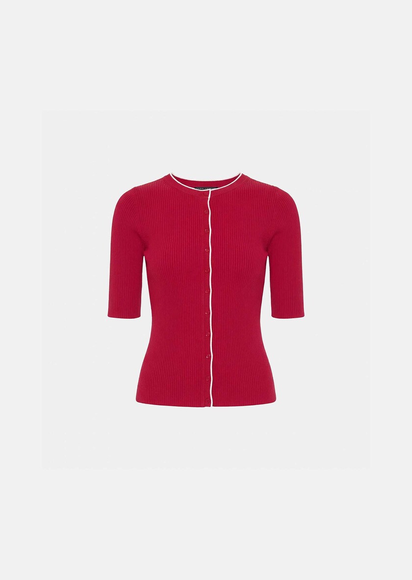 Gipsy Vest red ribbed knit Cerise TARA JARMON