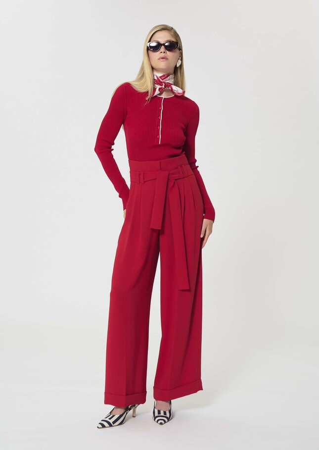 Paulie sweater red ribbed knit Cerise TARA JARMON
