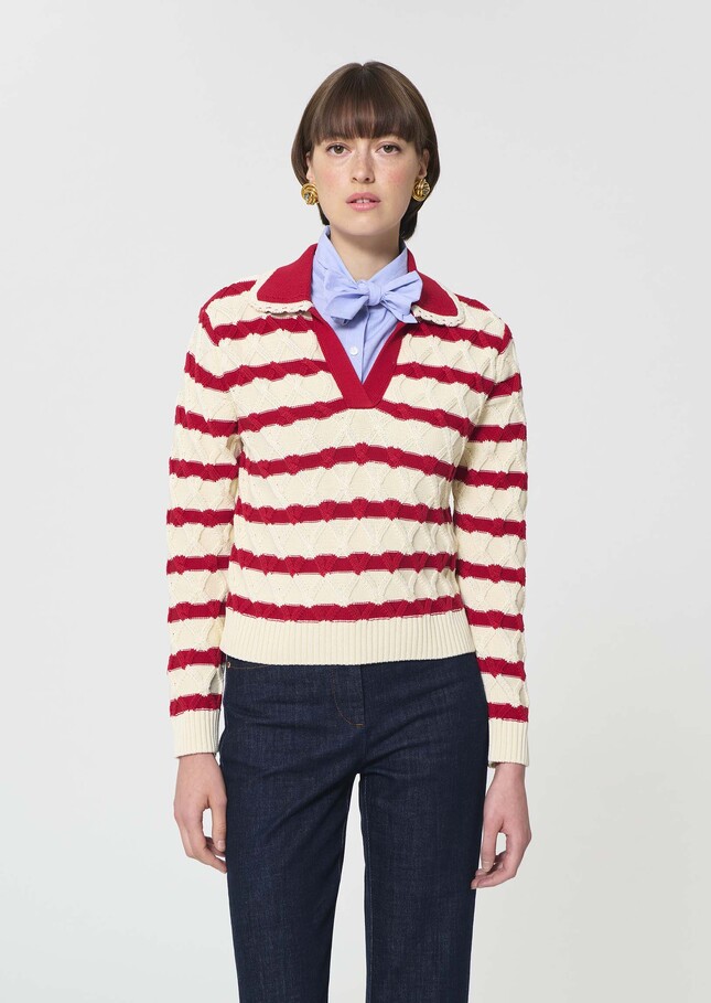 Paolina sweater red striped cotton Cerise TARA JARMON