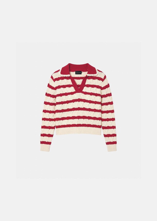 Paolina sweater red striped cotton Cerise TARA JARMON