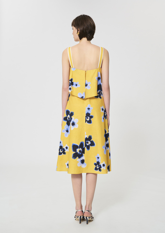 Rosace Dress yellow floral print linen and cotton Mimosa TARA JARMON