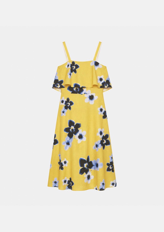 Rosace Dress yellow floral print linen and cotton Mimosa TARA JARMON