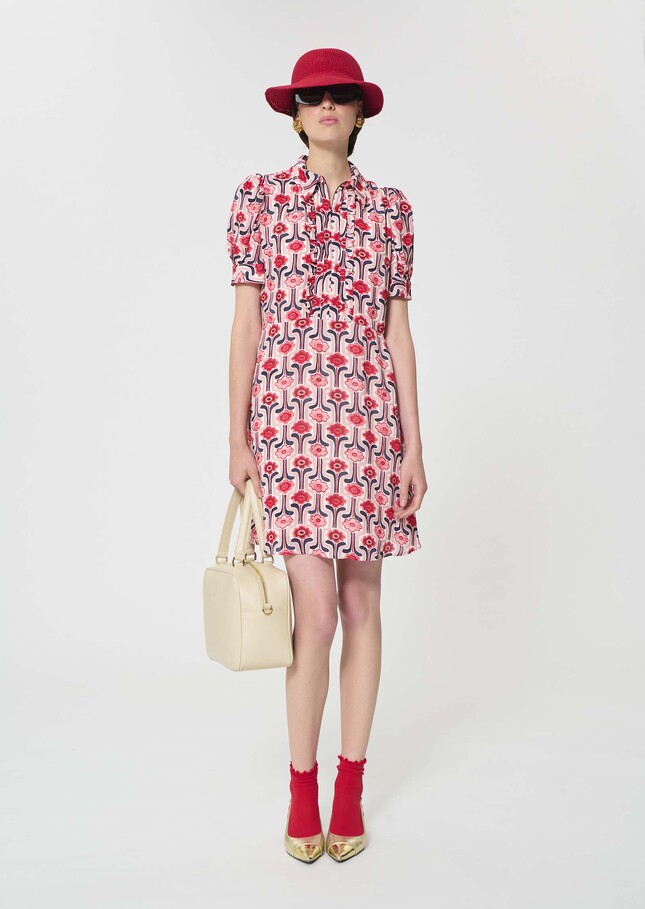 Ricci Dress pale pink retro print Blush TARA JARMON