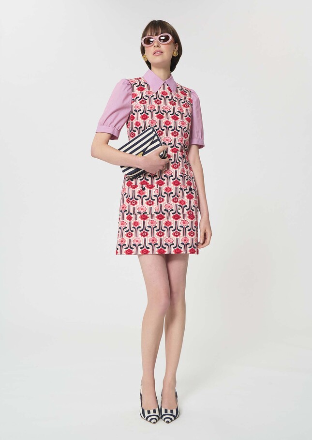 Russel Dress pale pink retro print Blush TARA JARMON