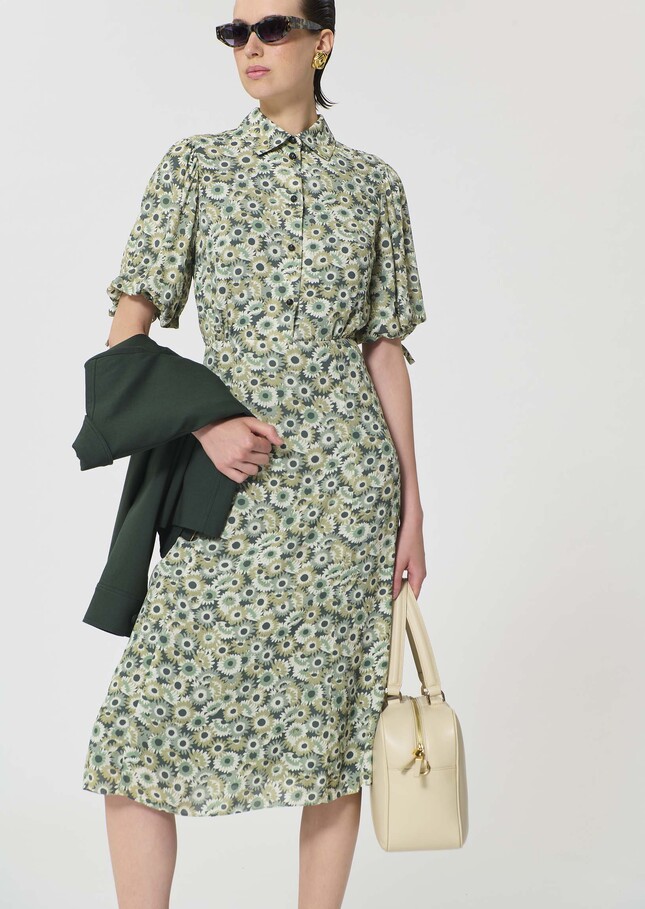 Rachel Dress green floral print Vert anglais TARA JARMON
