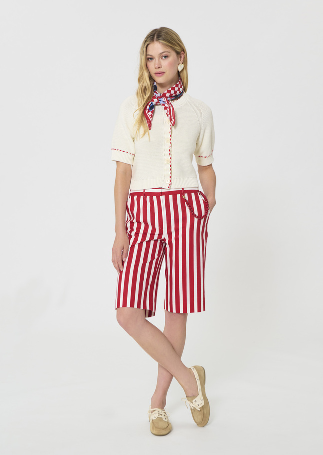 Sasha Shorts red striped linen and cotton Cerise TARA JARMON