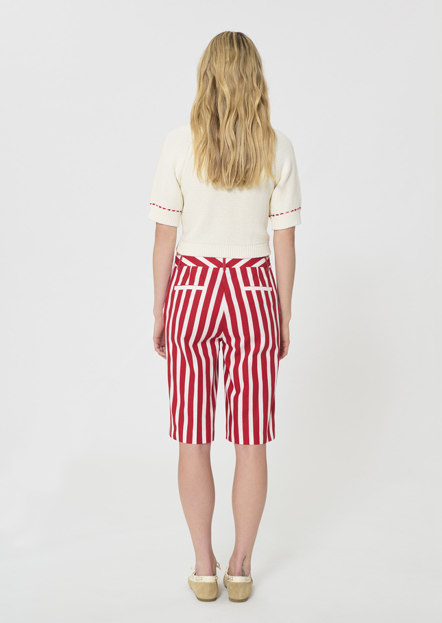 Sasha Shorts red striped linen and cotton Cerise TARA JARMON