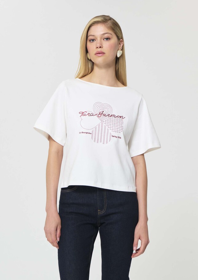 Taraclover T-shirt white embroidered cotton clover White TARA JARMON