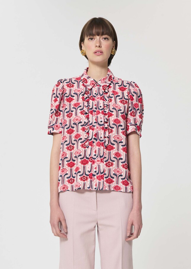 Top Theodora pale pink retro print Blush TARA JARMON