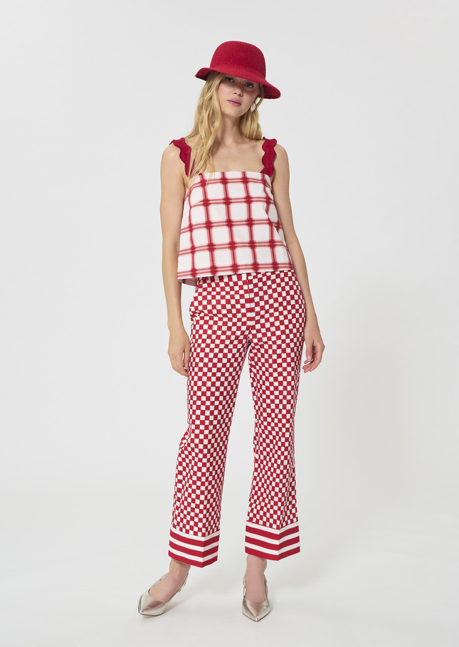 Top Thaddeo red checkered cotton Cerise TARA JARMON