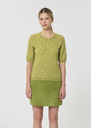 Ponzo Sweater heather green in lightweight mohair Almond, Off-white TARA JARMON