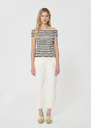 Twist T-shirt navy blue with ribbed knit stripes Night, Off-white TARA JARMON