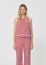 Top Tiffany red checkered pattern linen Cerise TARA JARMON