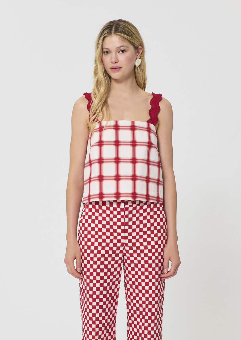 Top Thaddeo red checkered cotton Cerise TARA JARMON