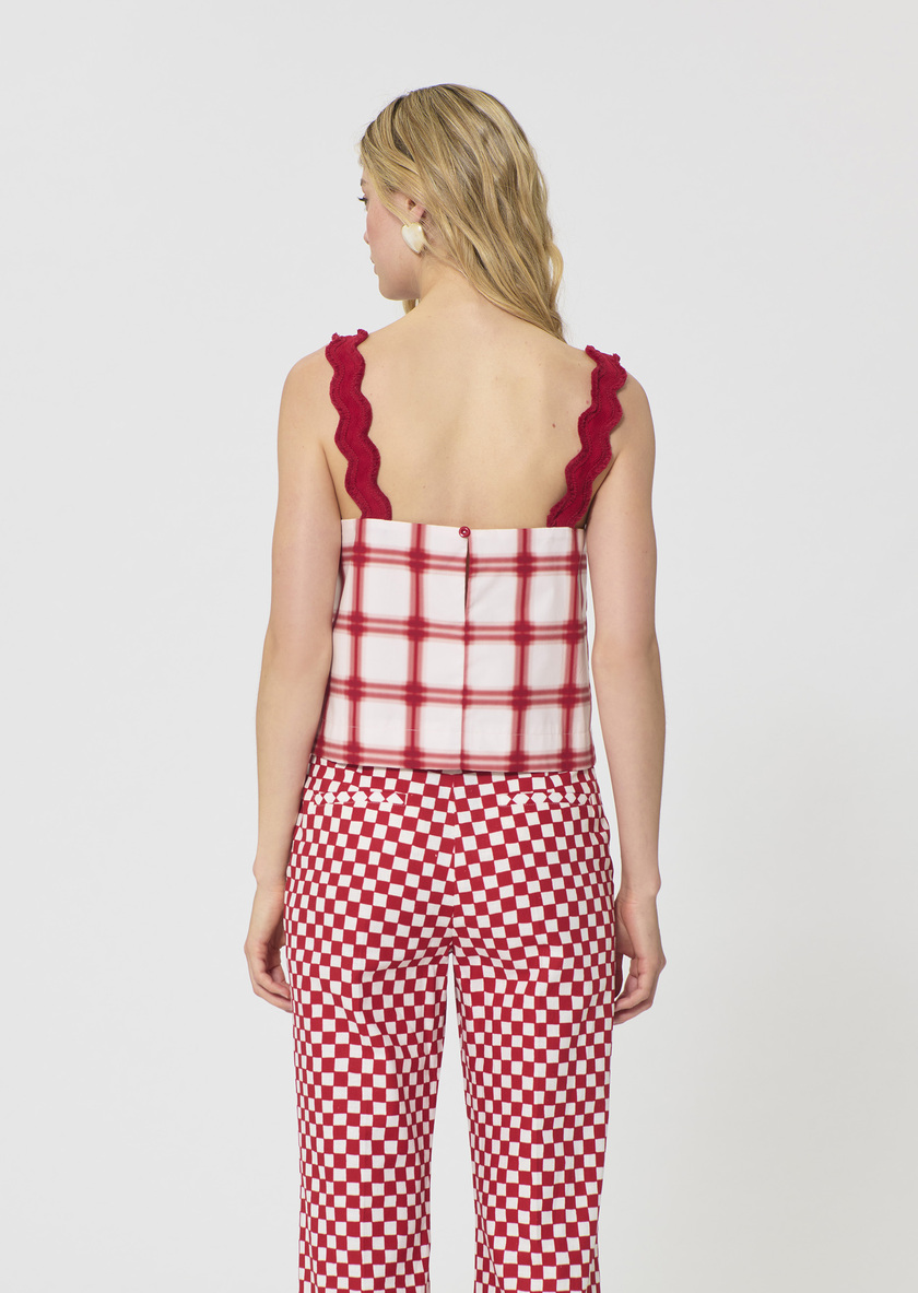 Top Thaddeo red checkered cotton Cerise TARA JARMON