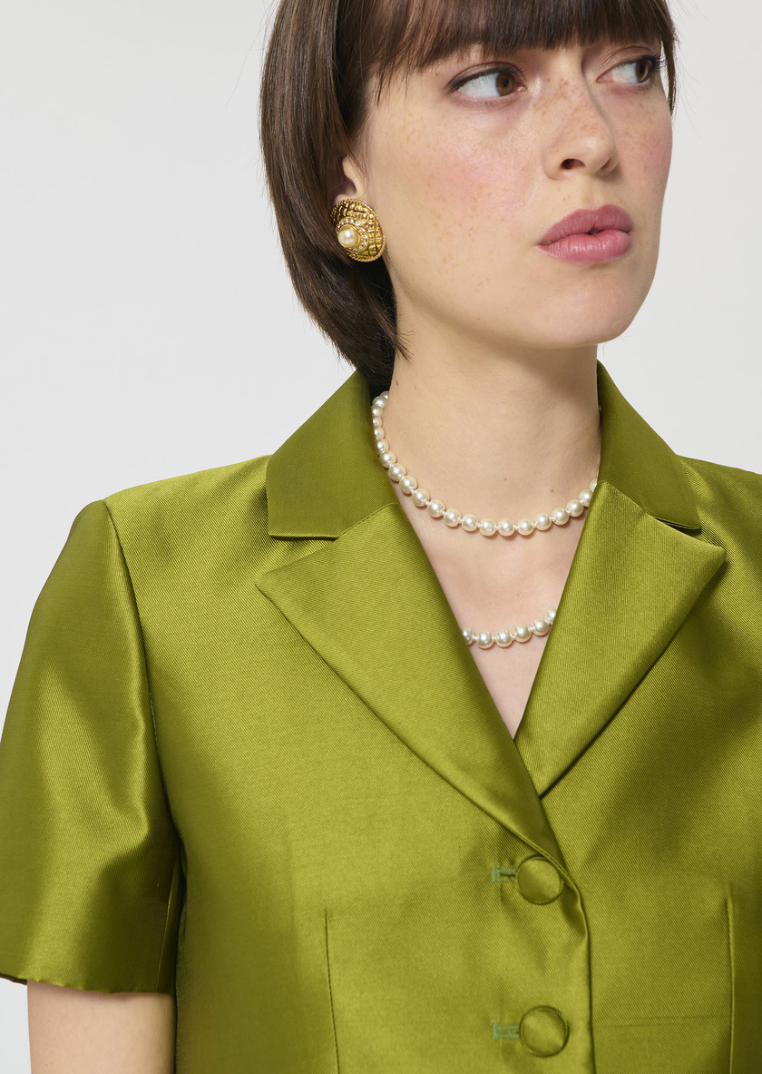 Victoire Jacket green duchess satin Anis TARA JARMON