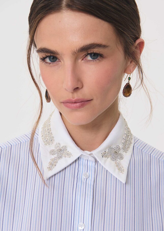 Carmen shirt sky blue and white striped White TARA JARMON