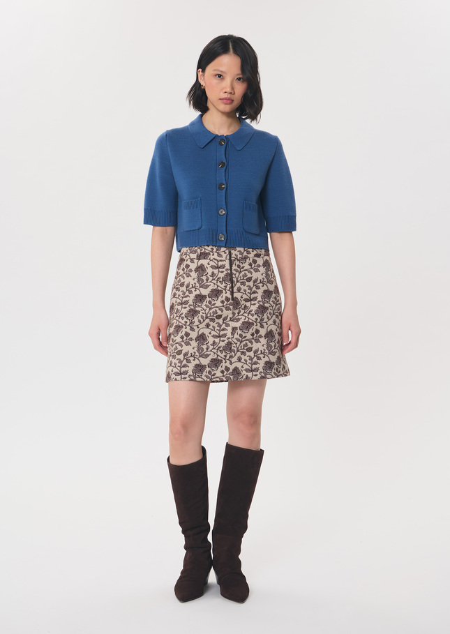 Jim Skirt short beige dress in brown floral jacquard Off-white TARA JARMON