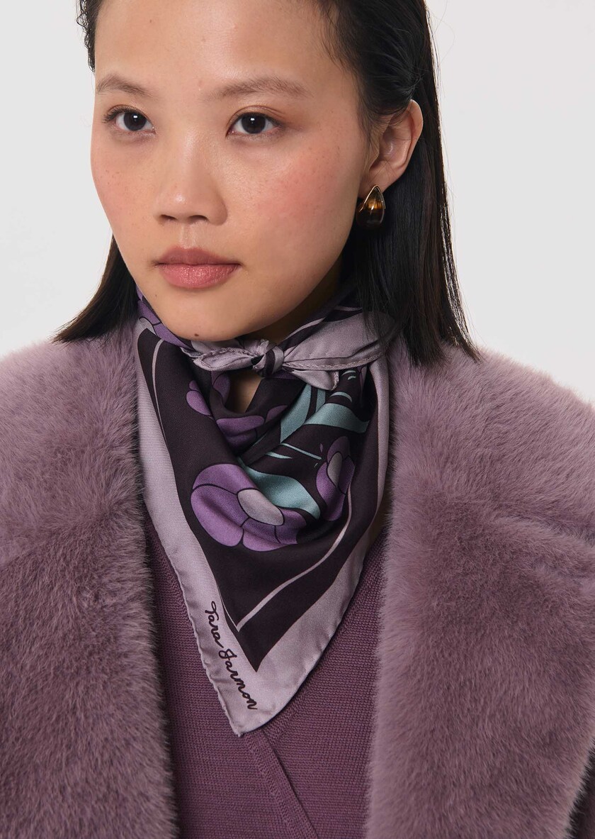 Elena scarf purple floral print square Fig TARA JARMON