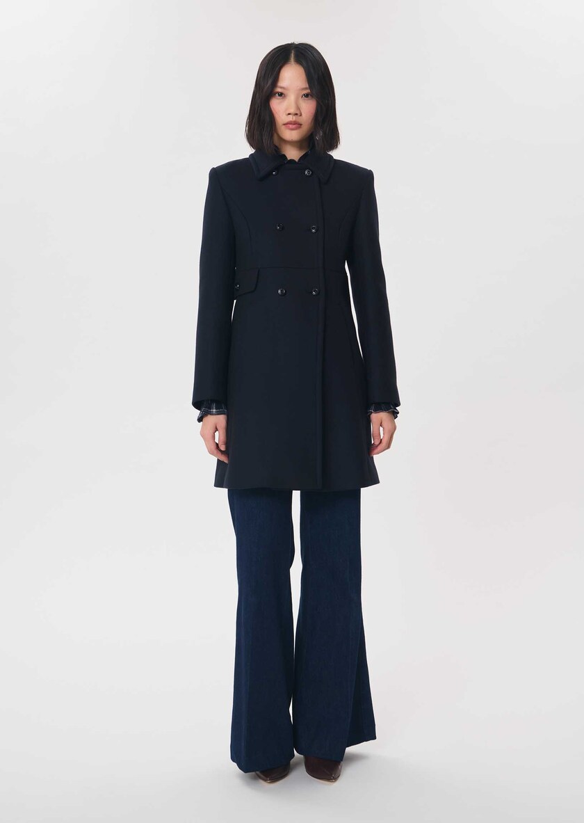 Martha Coat navy blue double-breasted belted Night TARA JARMON
