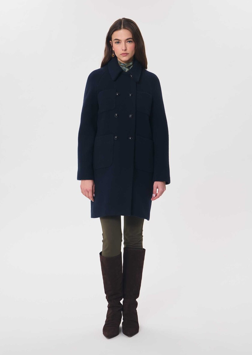 Maryline coat navy blue with patch pockets Night TARA JARMON