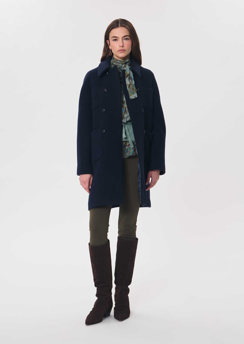 Maryline coat navy blue with patch pockets Night TARA JARMON