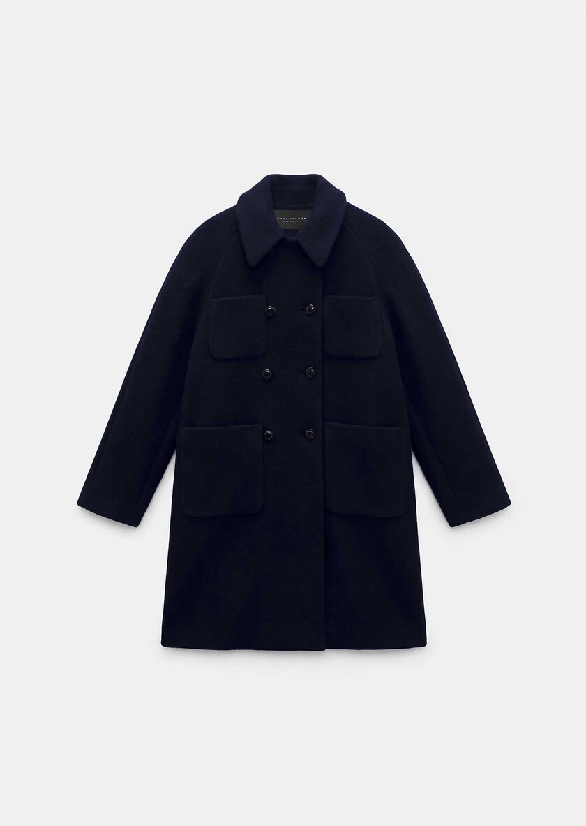 Maryline coat navy blue with patch pockets Night TARA JARMON