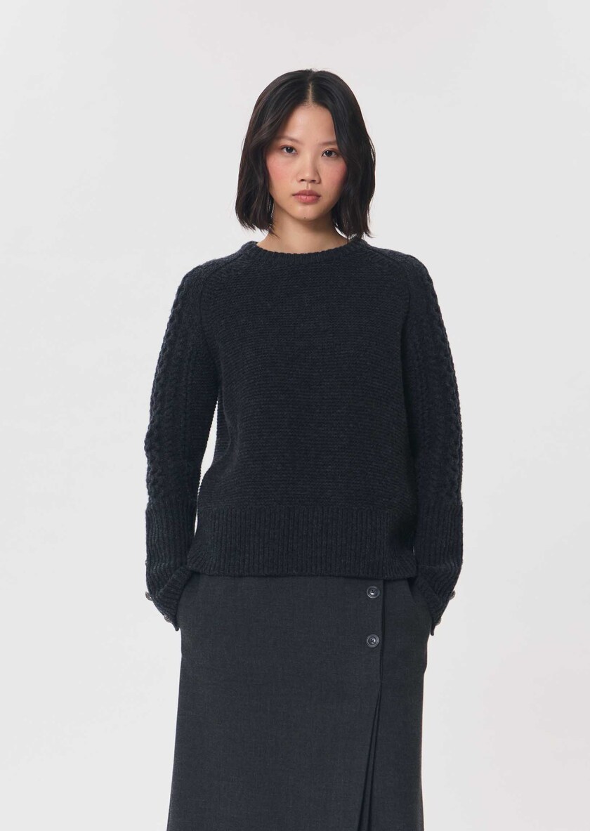 Fleece Sweater heather grey with a twisted turtleneck Gray grey TARA JARMON