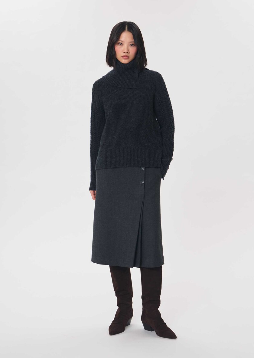 Fleece Sweater heather grey with a twisted turtleneck Gray grey TARA JARMON