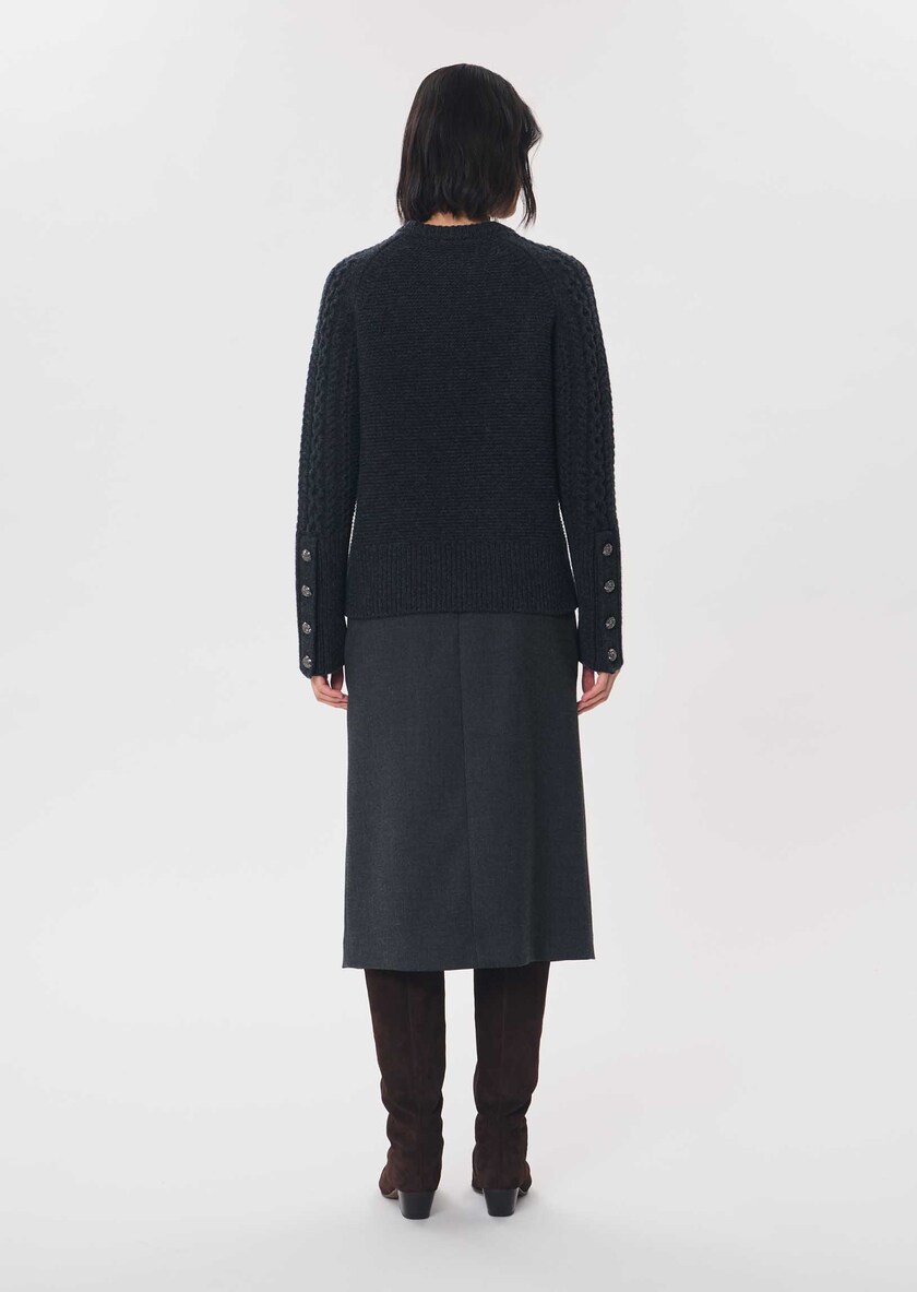 Fleece Sweater heather grey with a twisted turtleneck Gray grey TARA JARMON