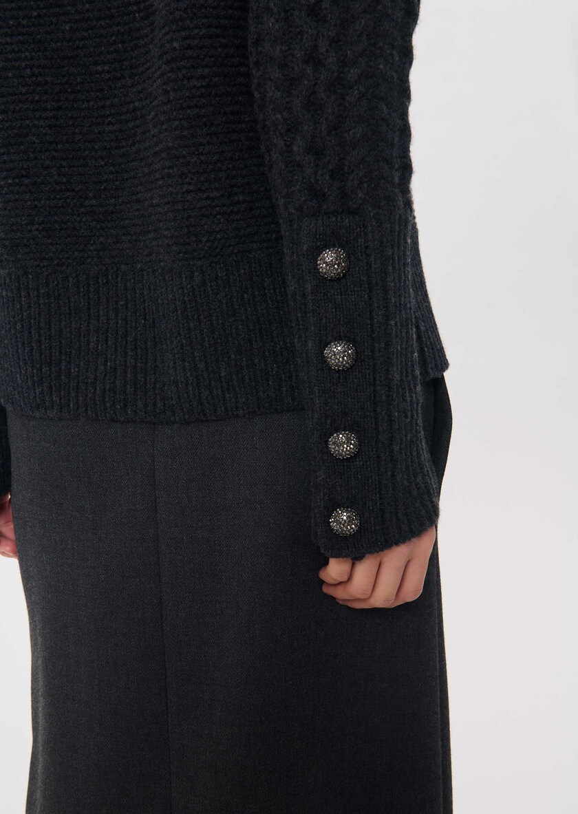 Fleece Sweater heather grey with a twisted turtleneck Gray grey TARA JARMON