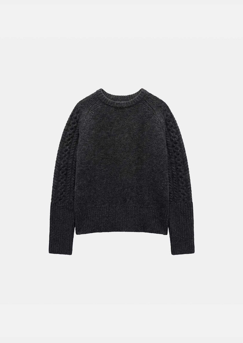 Fleece Sweater heather grey with a twisted turtleneck Gray grey TARA JARMON